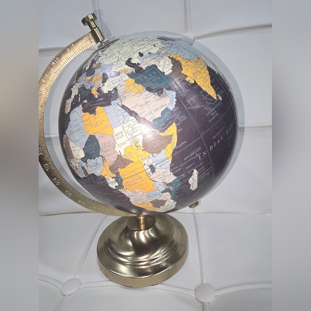 World Globe Brass Stand Black Table Top Map Modern Style Antique 10" Globe 13" H